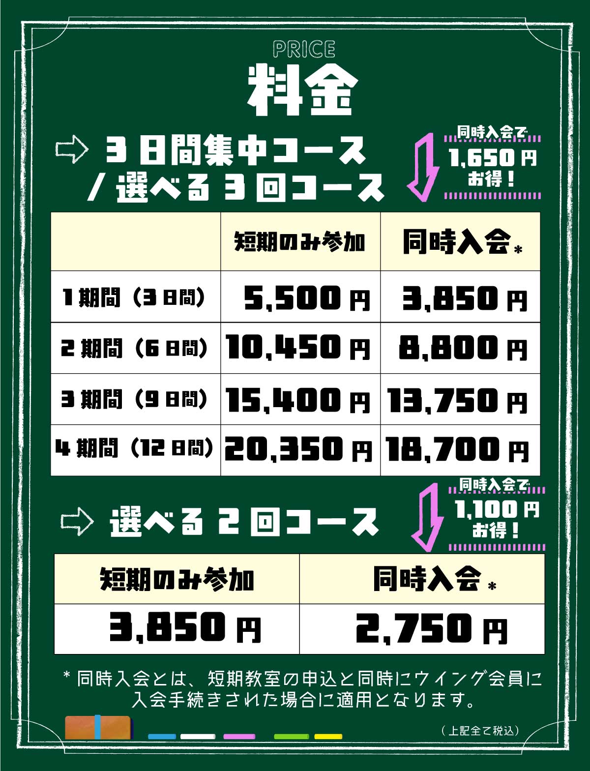 フィットネスクラブウイング夏短期教室料金